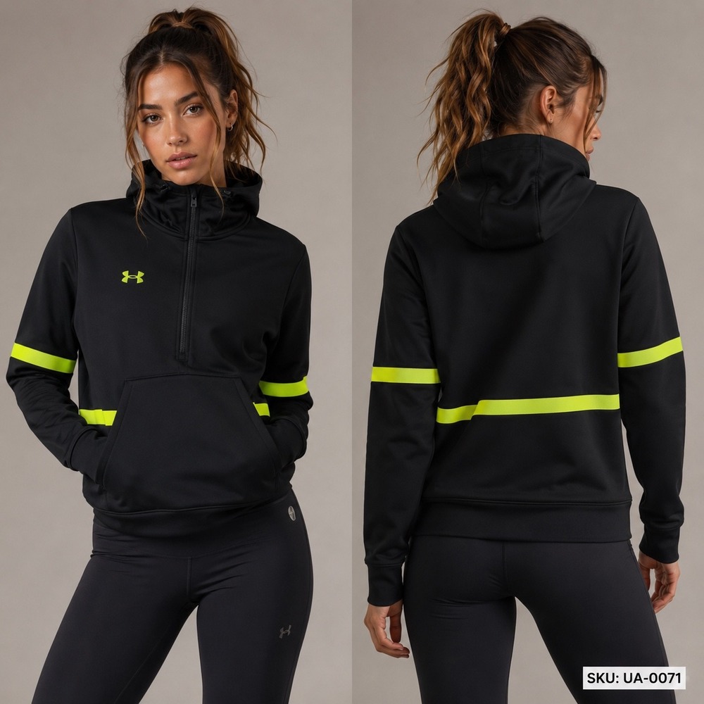 Under Armour Women's Large 1/4 Zip Sweatshirt. Black and Neon Green